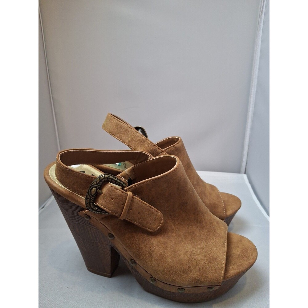 G BY GUESS Women's Tan Brown Suede Slingback Platform Wedge sandals Size 7.5
